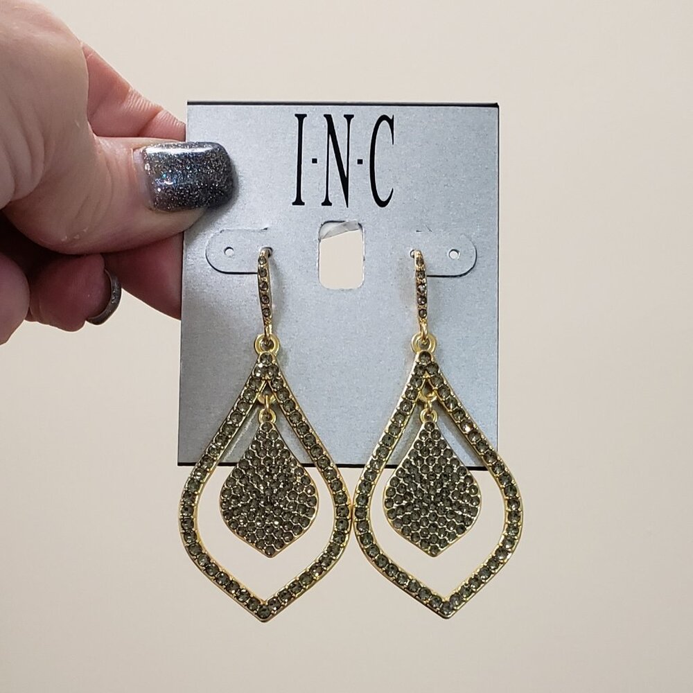 INC, NWT, Gold, black diamond double teardrop pierced fashion earrings